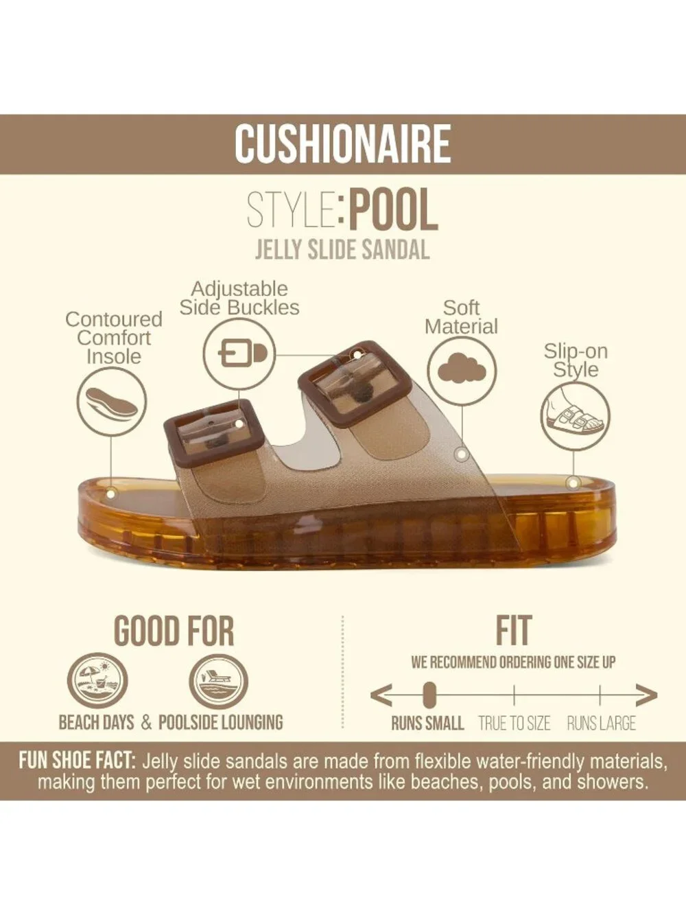Women's Whiskey Rubber Double Buckle Adjustable Slip-On Water Pool Slides Sandal